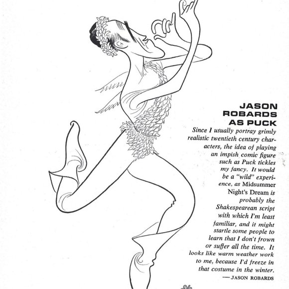 Jason Robards as Puck Unlikely Casting by Hirschfield 1960s Vintage Print Ad 9 i - Picture 2 of 4